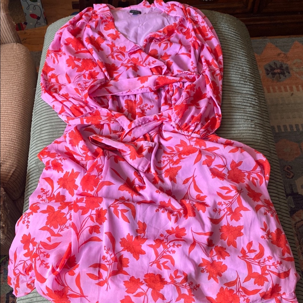 Ann Taylor Pink and Red Floral Dress Flowy Spring Size 12